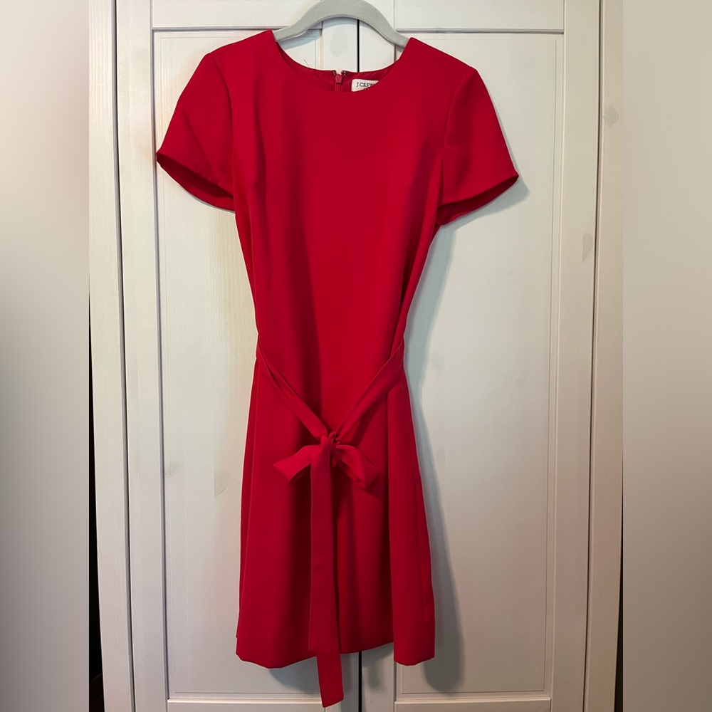 J.Crew Factory Short-sleeve Belted Suiting Dress, Red, Size 0